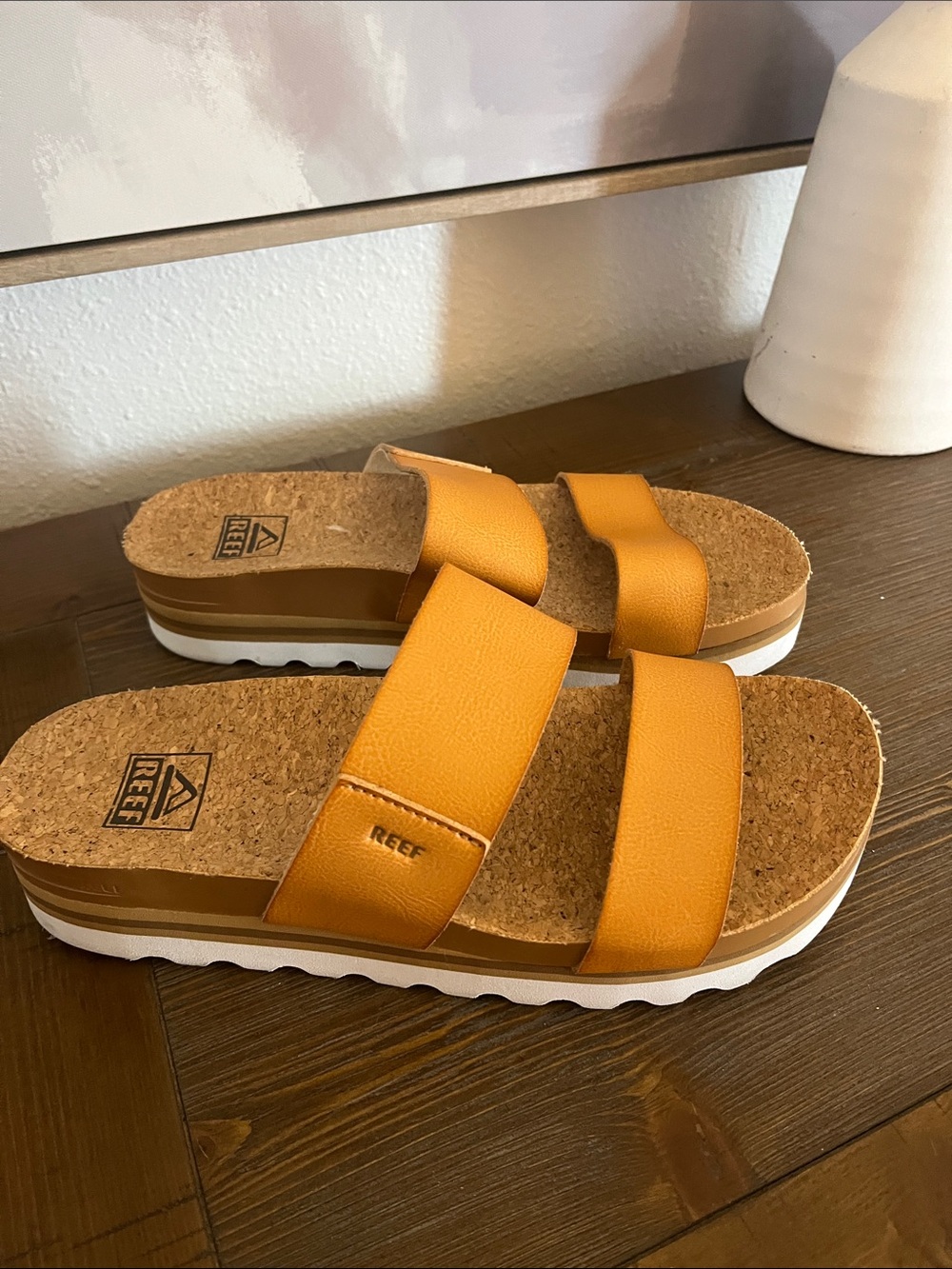 Reef Women's Double-Strap Cork Slide Sandals - Mustard Yellow